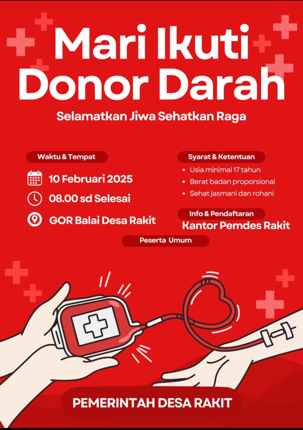 Pelaksanaan Donor Darah PMI Banjarnegara di Desa Rakit, Senin 10 Februari 2024